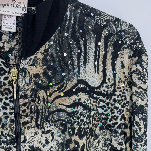 Joseph Ribkoff Animal Sequened Jacket Sheer Long Sleeve Stretch Embellished Top - Picture 2 of 16